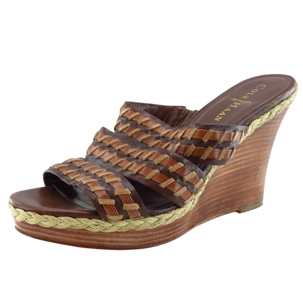 Cole Haan Sz 8 M Brown Slide Leather Women Sandals